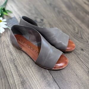 Sole Society Gray Open-Toe Leather Flats